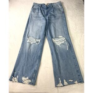 BDG Baggy Fit Jeans Mens 33x32 Light Fade Distressed Wide Leg Raw Edge